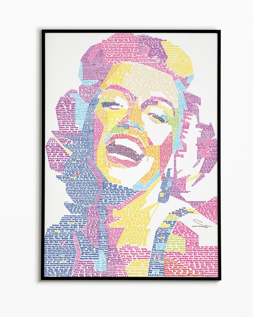 Bespoke artwork - Marilyn Monroe created from words for Clinica Fiore, London by Sam Kavanagh